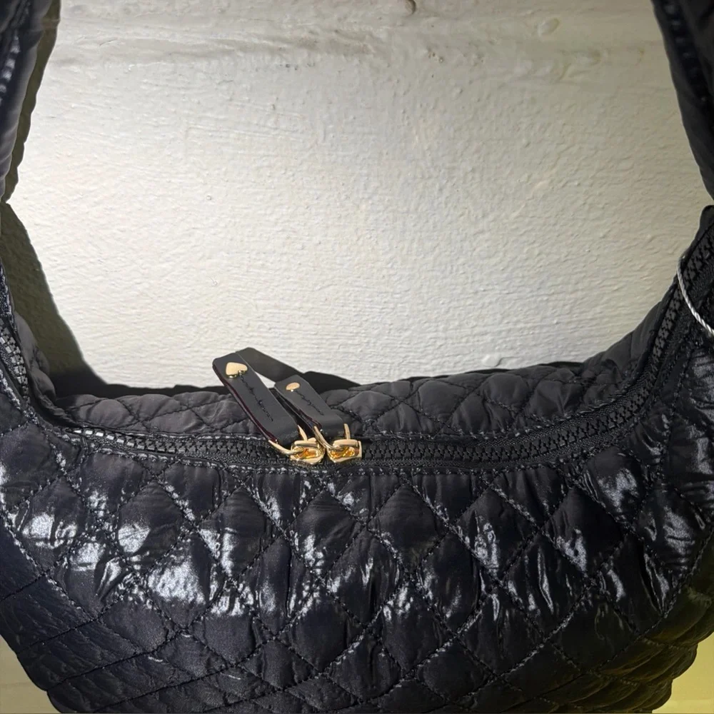 HeartLove by Charo Black Quilted Puffer‎ Hobo Bag Recycled Vegan Leather NWT
